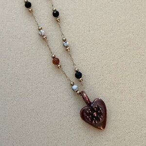 Howlite, Obsidian & Sunstone Bead Chain Necklace With Tierracast Heart Charm